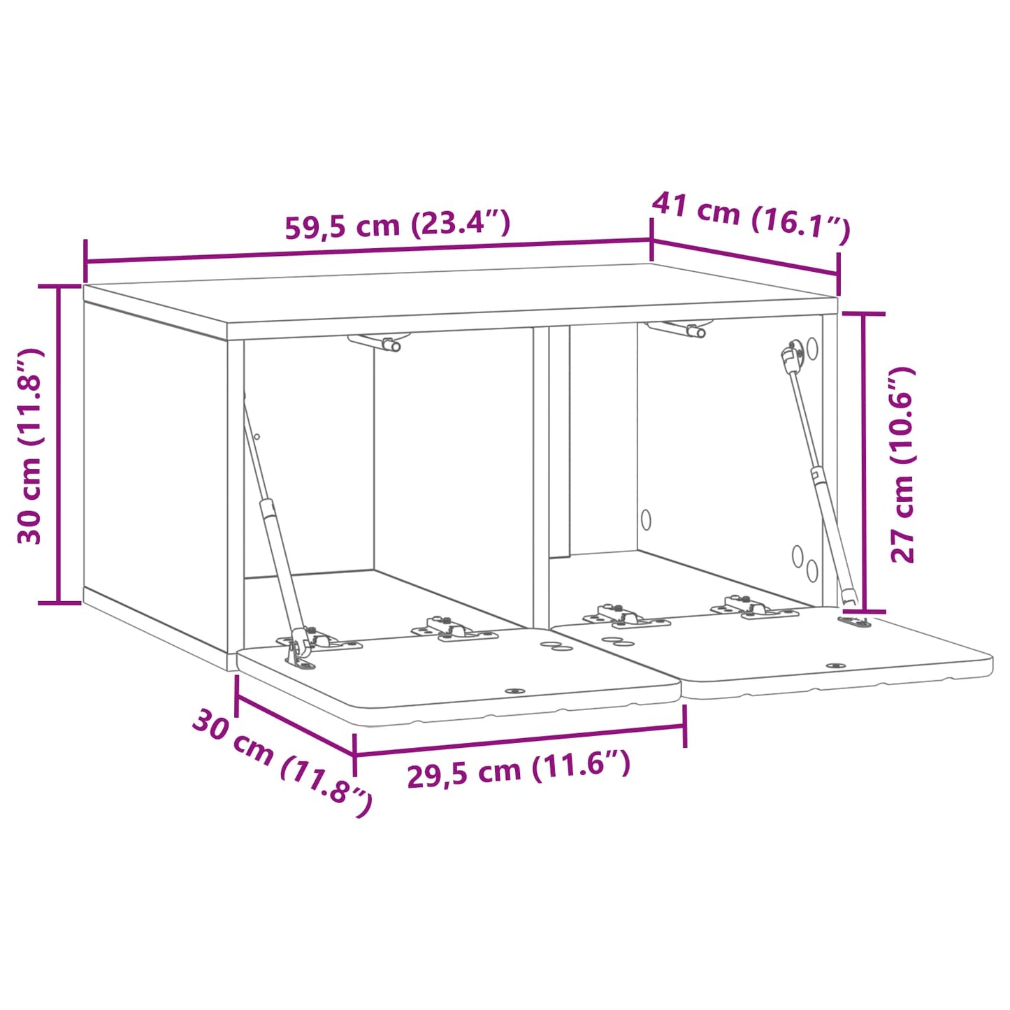 Wandbeugel TV-kast Gerookt eiken 59,5 x 41 x 30 cm Bewerkt hout