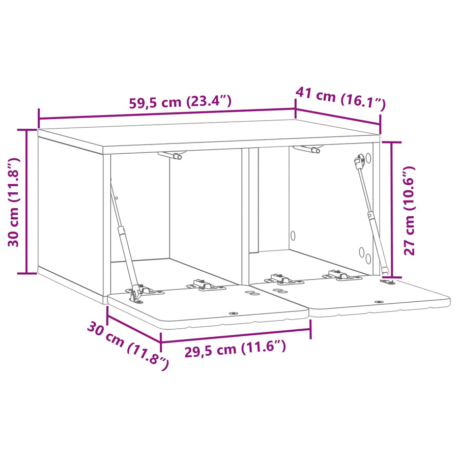 Wandbeugel TV-kast Oud hout 59,5 x 41 x 30 cm Bewerkt hout