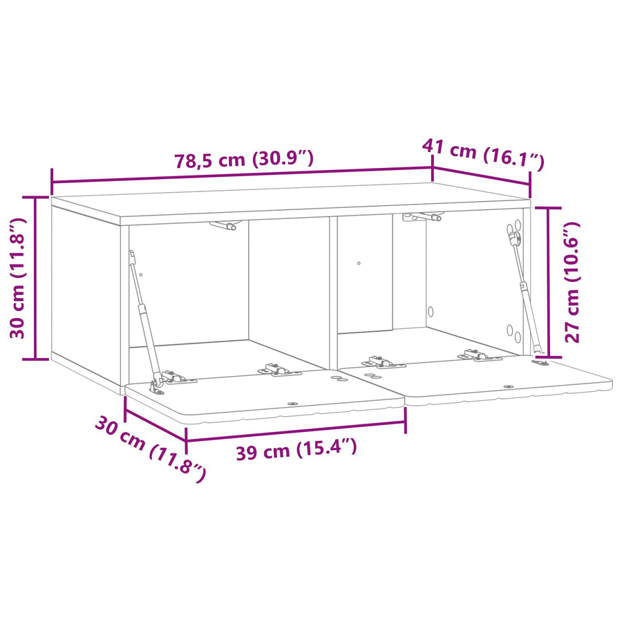 Wandbeugel TV-kast Zwart 78,5 x 41 x 30 cm Bewerkt hout