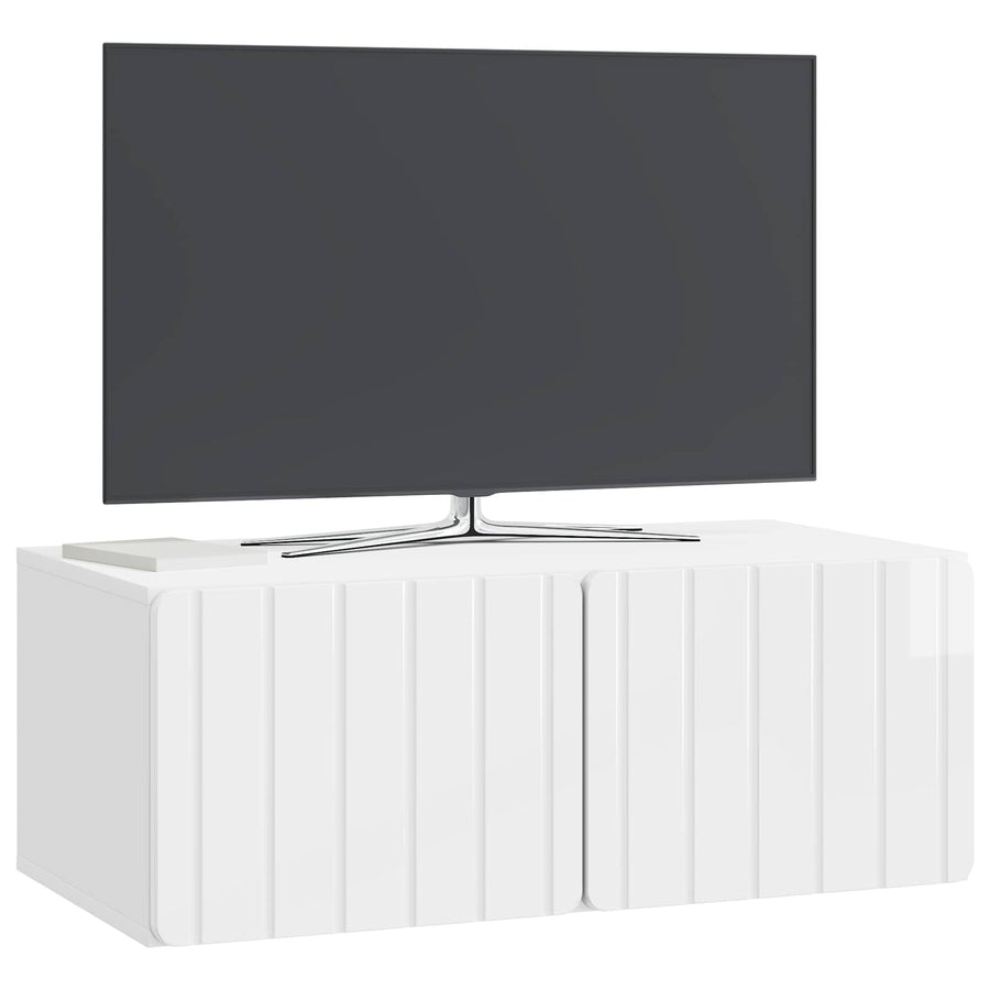 Wandbeugel TV-kast Hoogglans Wit 78,5 x 41 x 30 cm Bewerkt hout