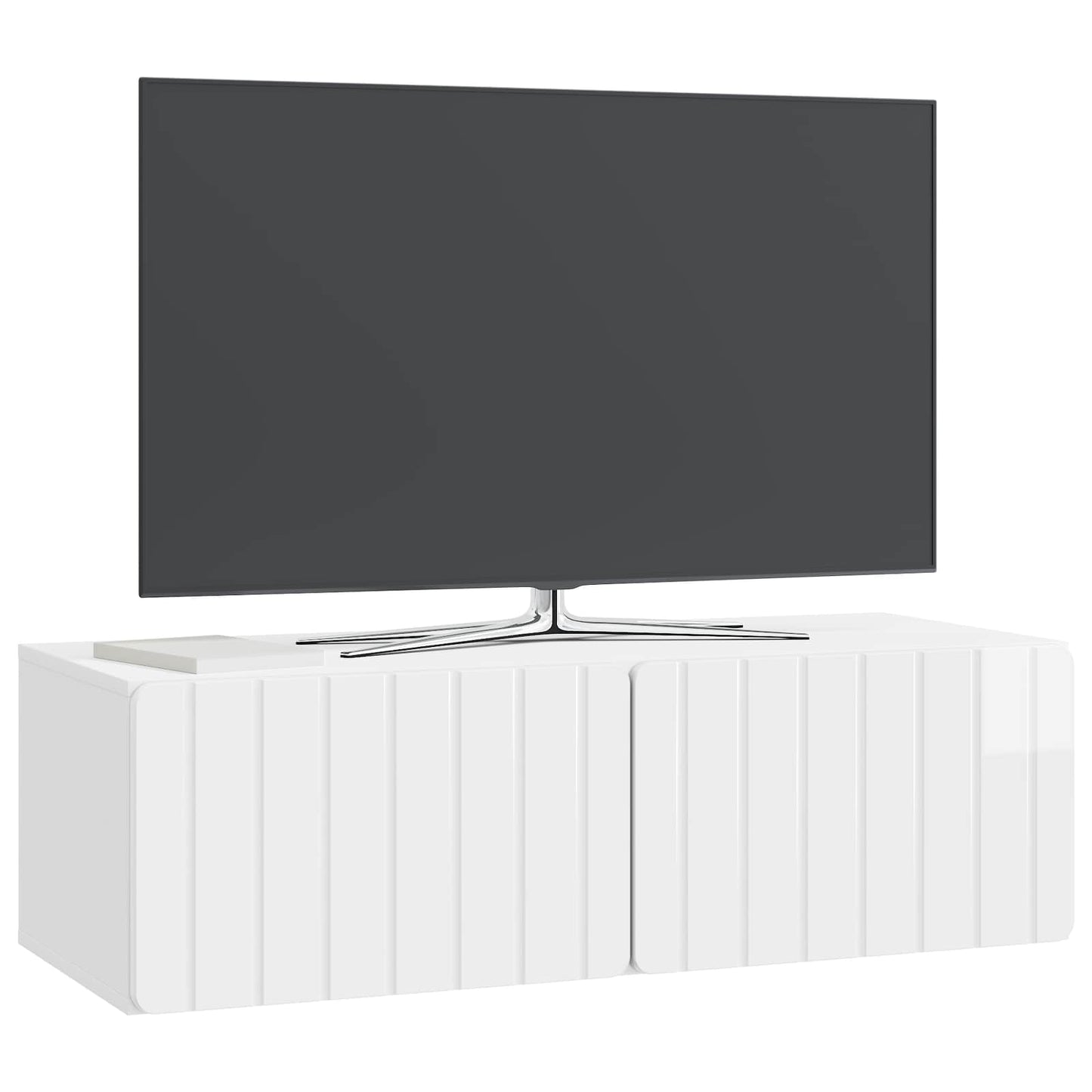 Wandbeugel TV-kast Hoogglans Wit 98 x 41 x 30 cm Bewerkt hout