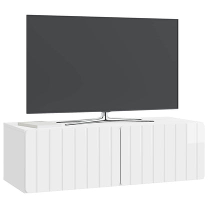 Wandbeugel TV-kast Hoogglans Wit 98 x 41 x 30 cm Bewerkt hout