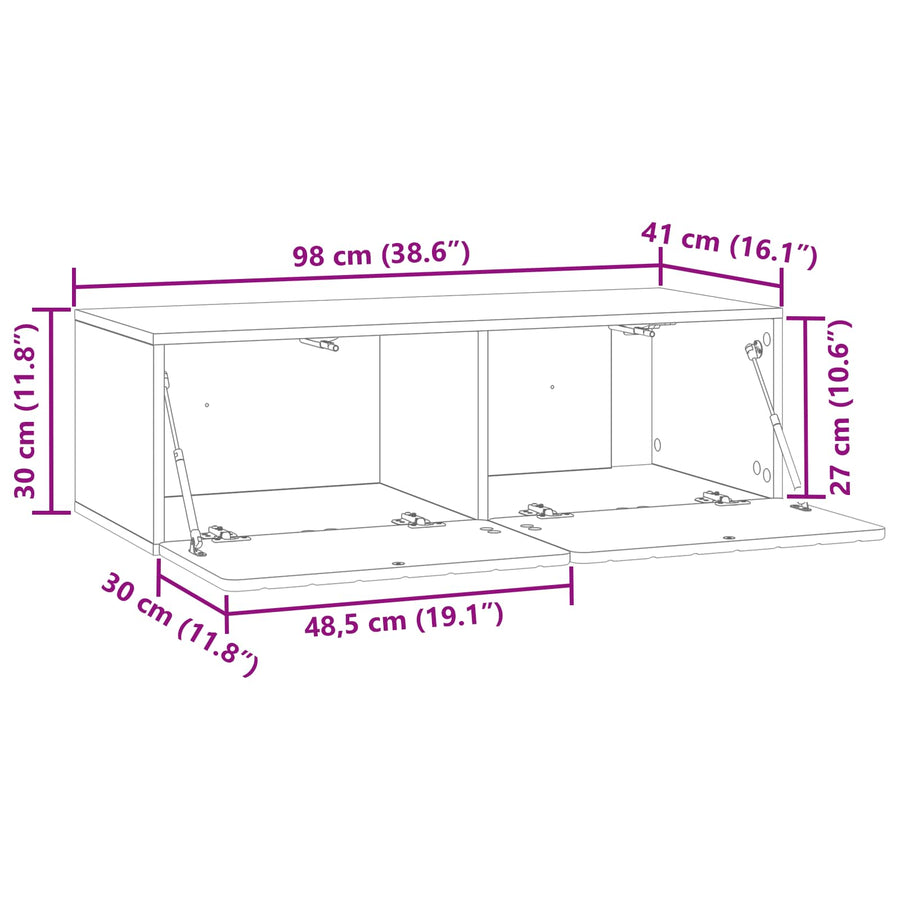 Wandbeugel TV-kast Oud hout 98 x 41 x 30 cm Bewerkt hout