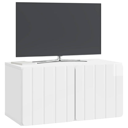 Wandbeugel TV-kast Hoogglans Wit 59,5 x 31 x 30 cm Bewerkt hout
