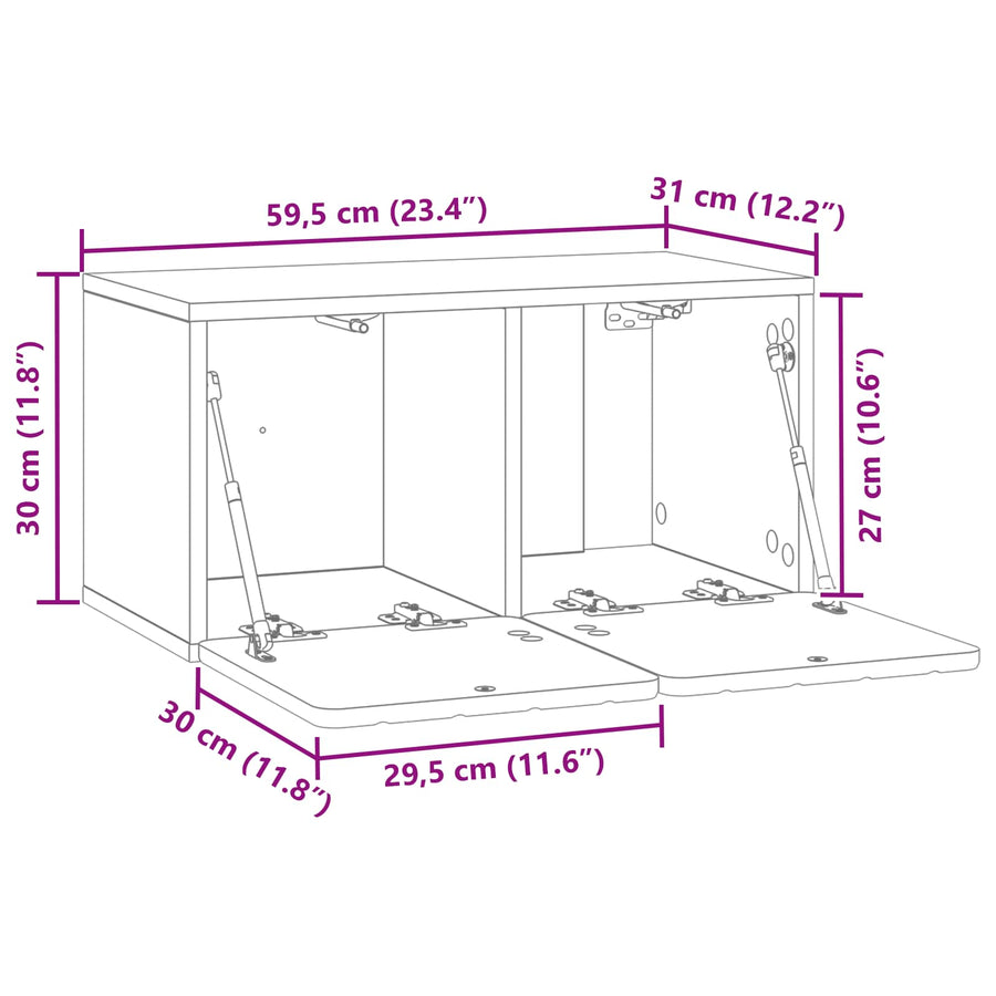 Wandbeugel TV-kast Oud hout 59,5 x 31 x 30 cm Bewerkt hout