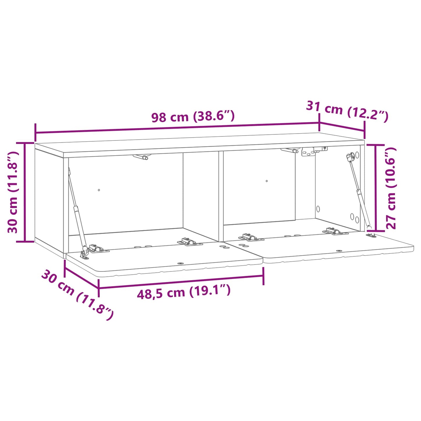 Wandbeugel TV-kast Zwart 98 x 31 x 30 cm Bewerkt hout