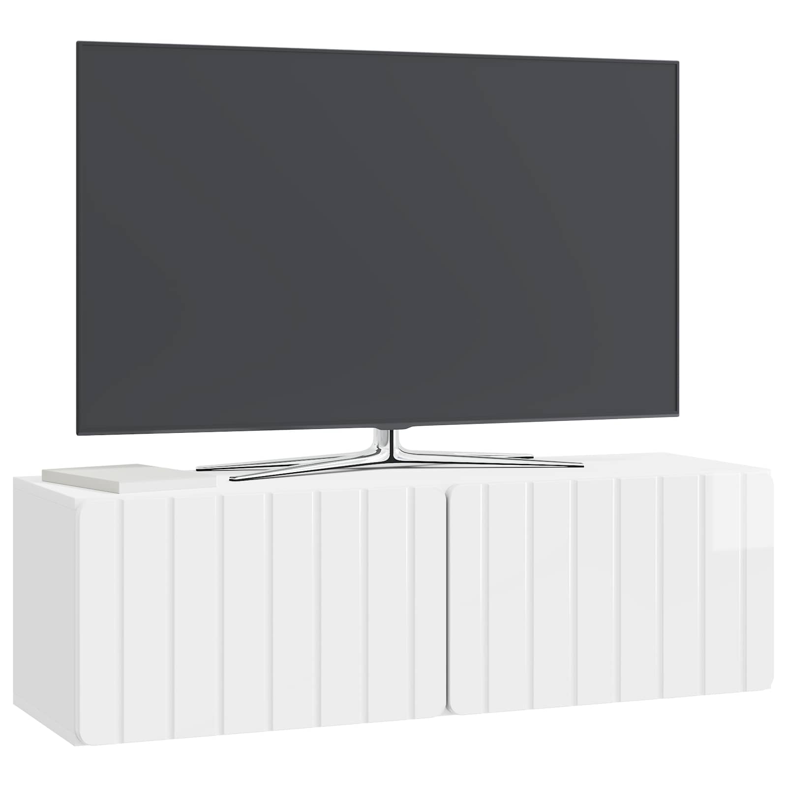 Wandbeugel TV-kast Hoogglans Wit 98 x 31 x 30 cm Bewerkt hout