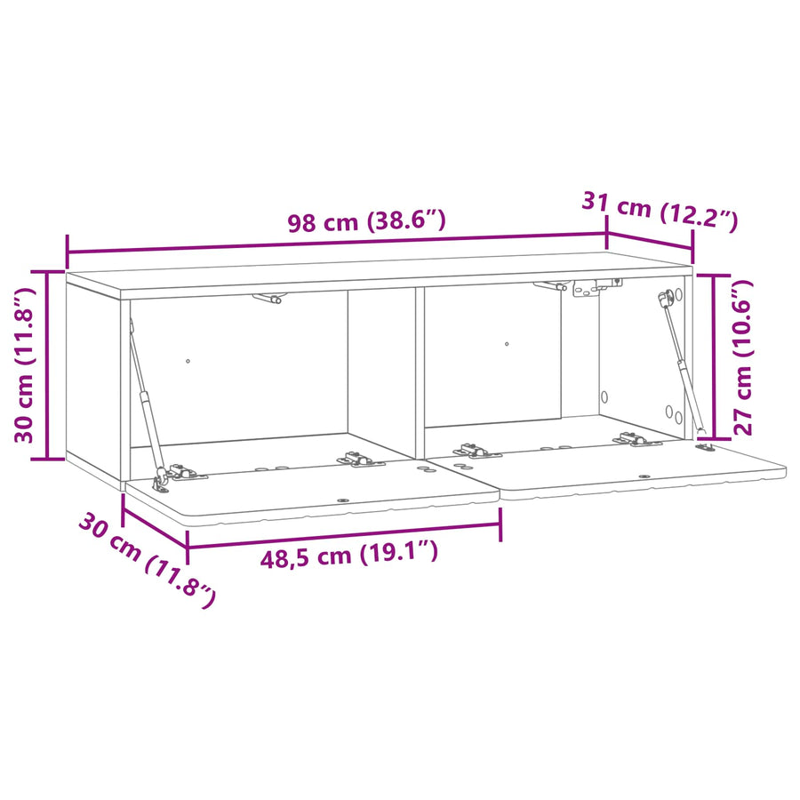 Wandbeugel TV-kast Oud hout 98 x 31 x 30 cm Bewerkt hout