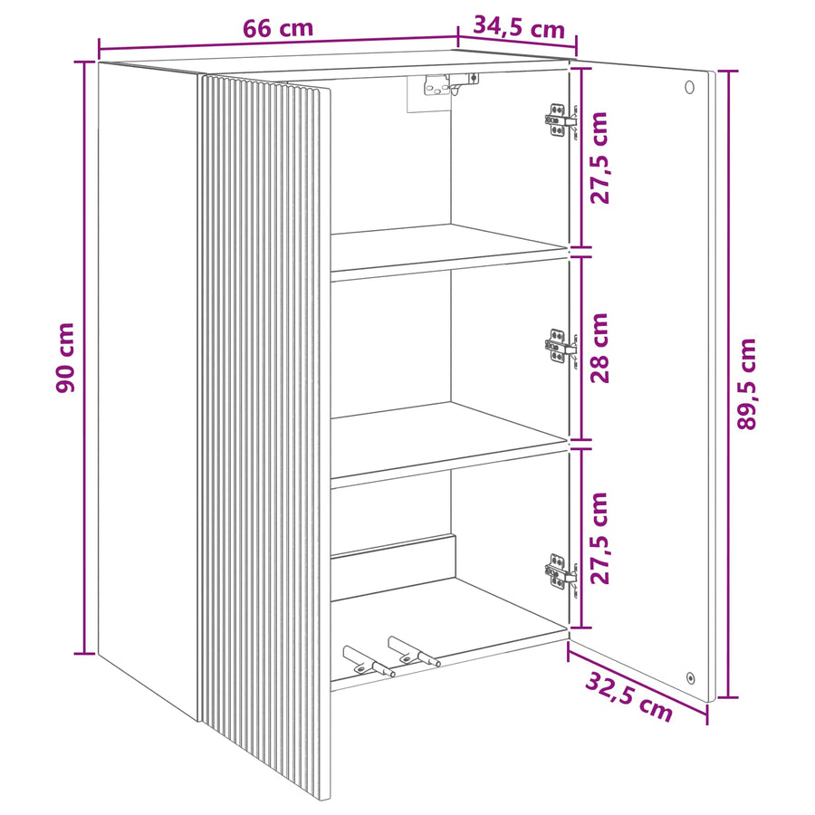 Wandkast Wit 66 x 34,5 x 90 cm Bewerkt hout