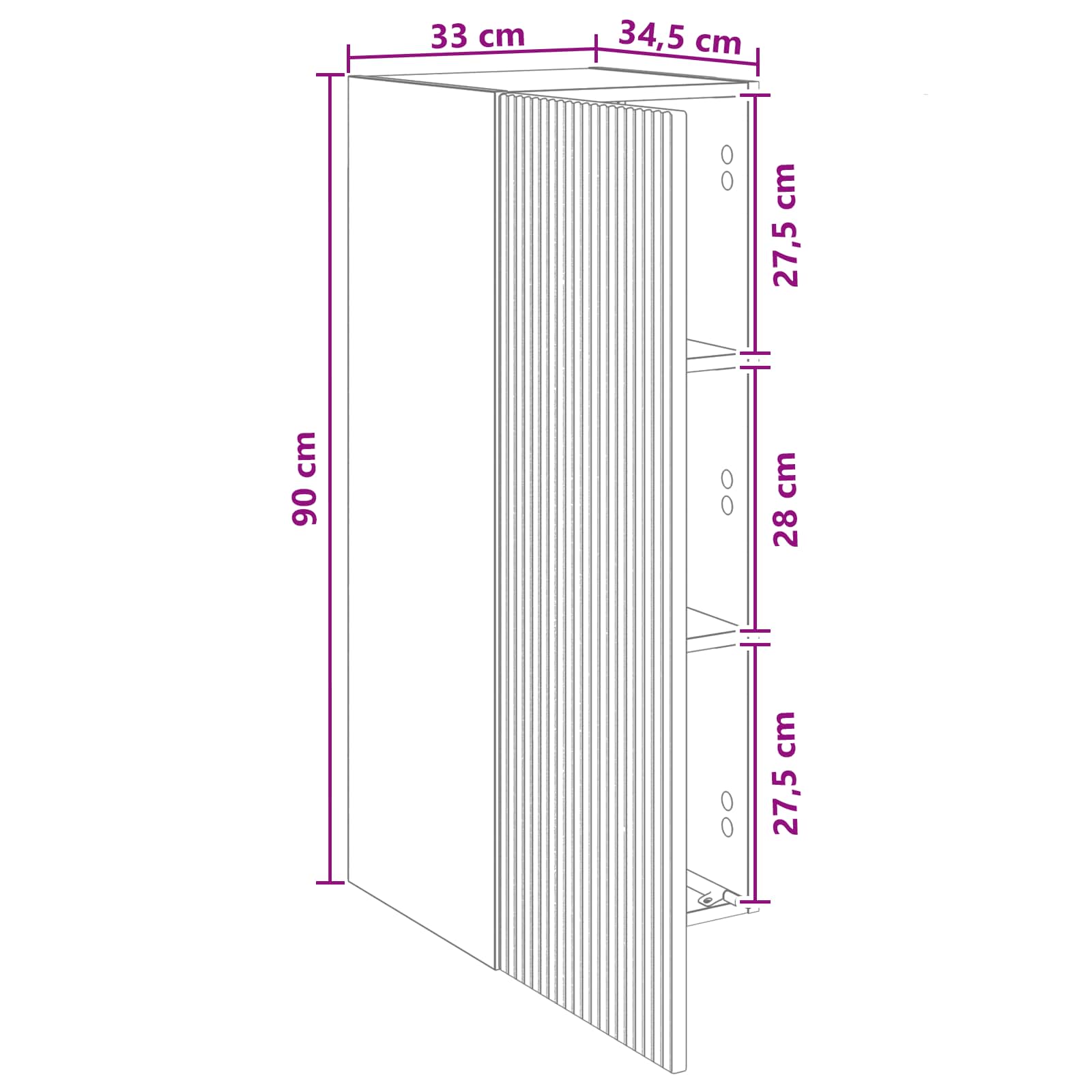 Wandkast Wit 33 x 34,5 x 90 cm Bewerkt hout