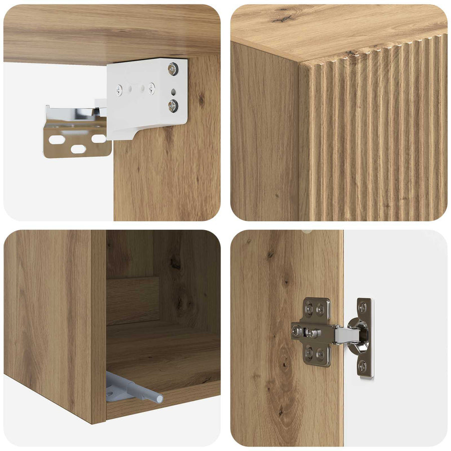 Wandkast Artisanaal eiken 33 x 34,5 x 90 cm Bewerkt hout
