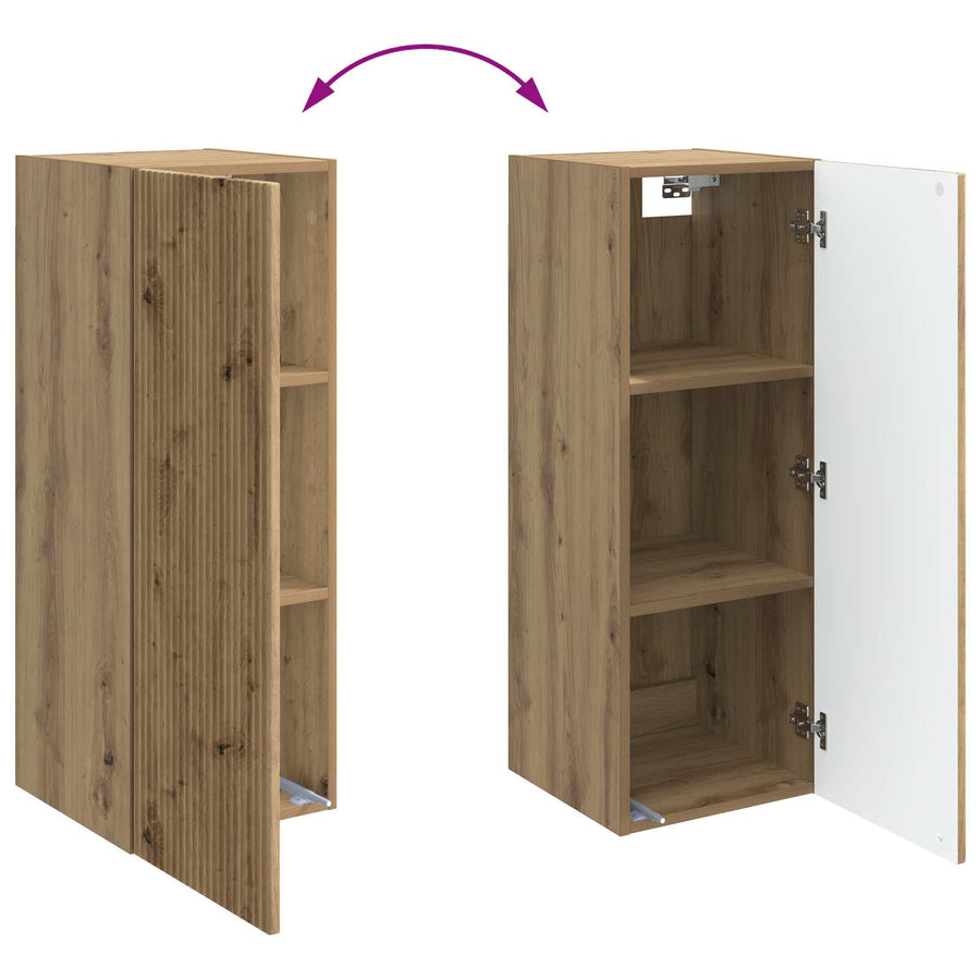 Wandkast Artisanaal eiken 33 x 34,5 x 90 cm Bewerkt hout