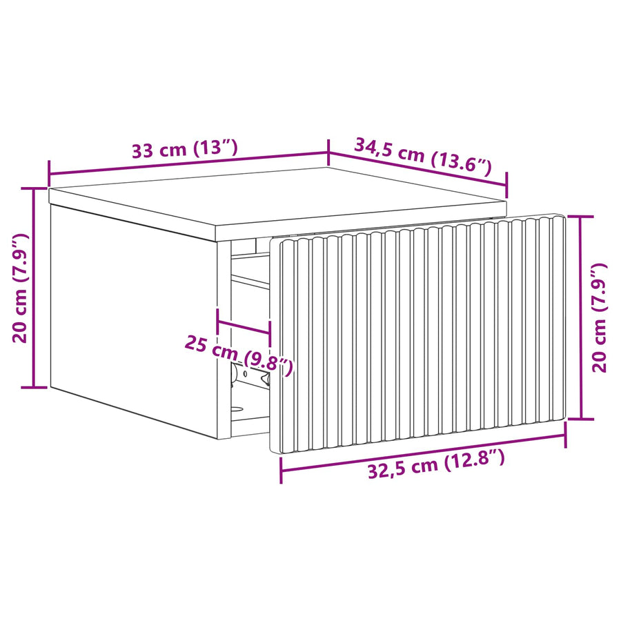Wandbeugel Bedkast Betongrijs 33 x 34,5 x 20 cm Bewerkt hout
