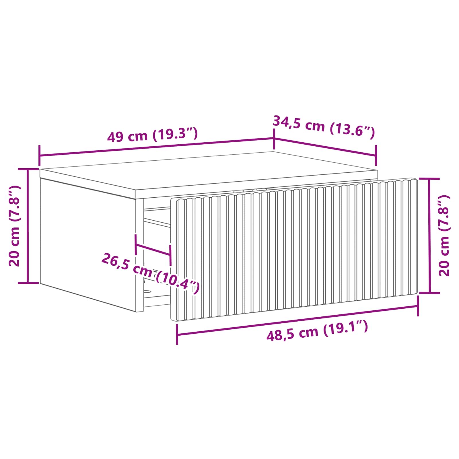 Wandbeugel Bedkast 2 pcs Sonoma Eiken 49 x 34,5 x 20 cm
