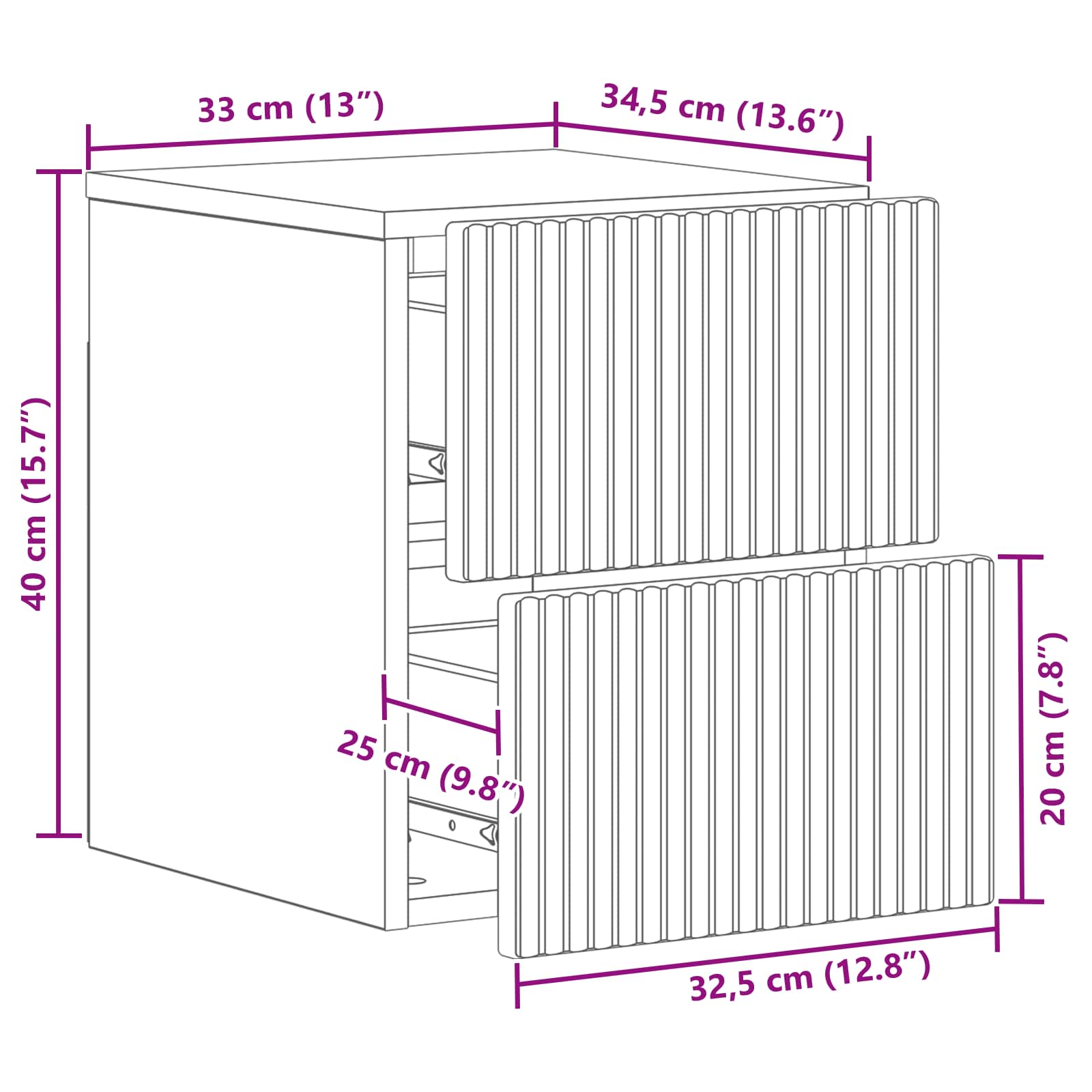 Wandbeugel Bedkast Sonoma Eiken 33 x 34,5 x 40 cm Bewerkt hout