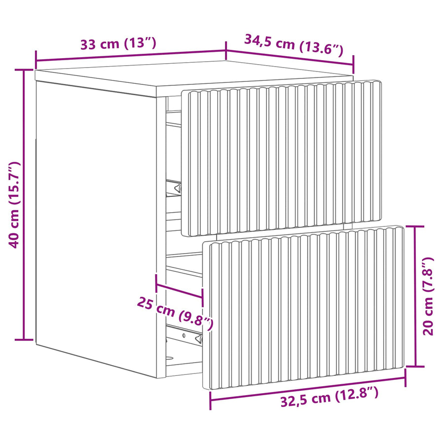 Wandbeugel Bedkast Betongrijs 33 x 34,5 x 40 cm Bewerkt hout