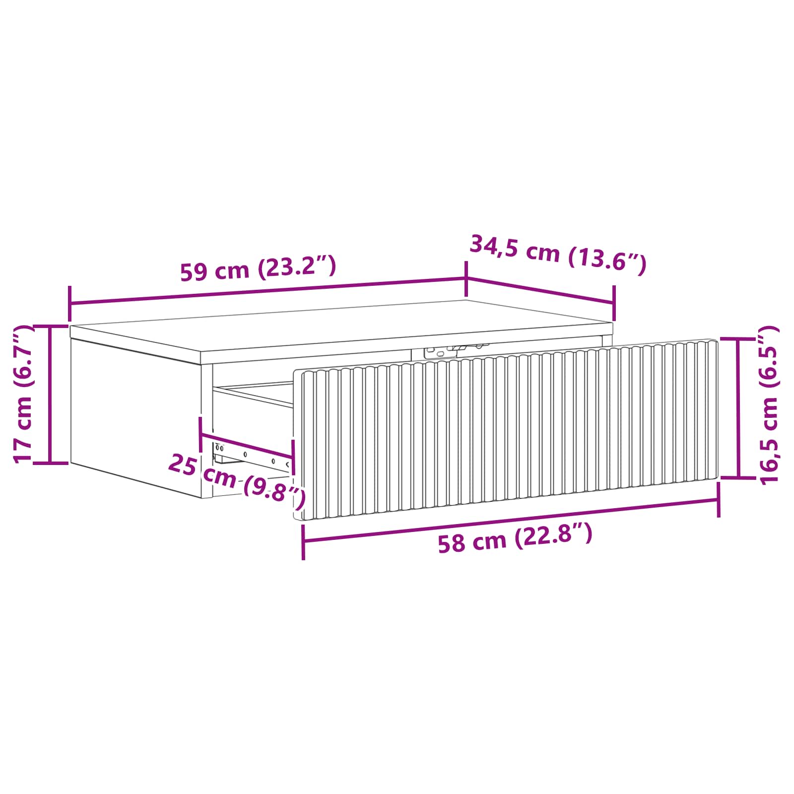 Wandmontage Zijtafel Zwart 59 x 34,5 x 17 cm Bewerkt hout