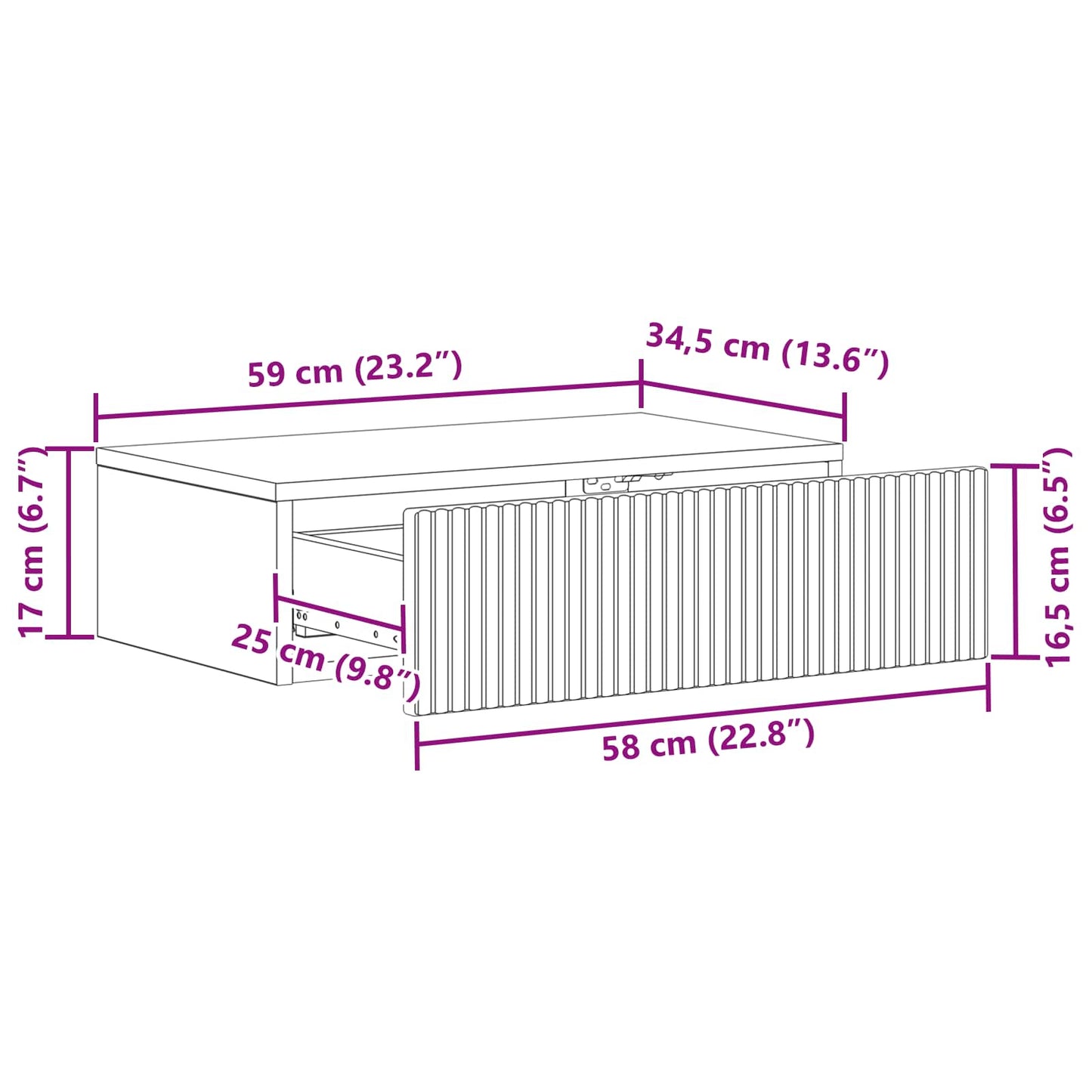 Wandmontage Zijtafel Betongrijs 59 x 34,5 x 17 cm Bewerkt hout