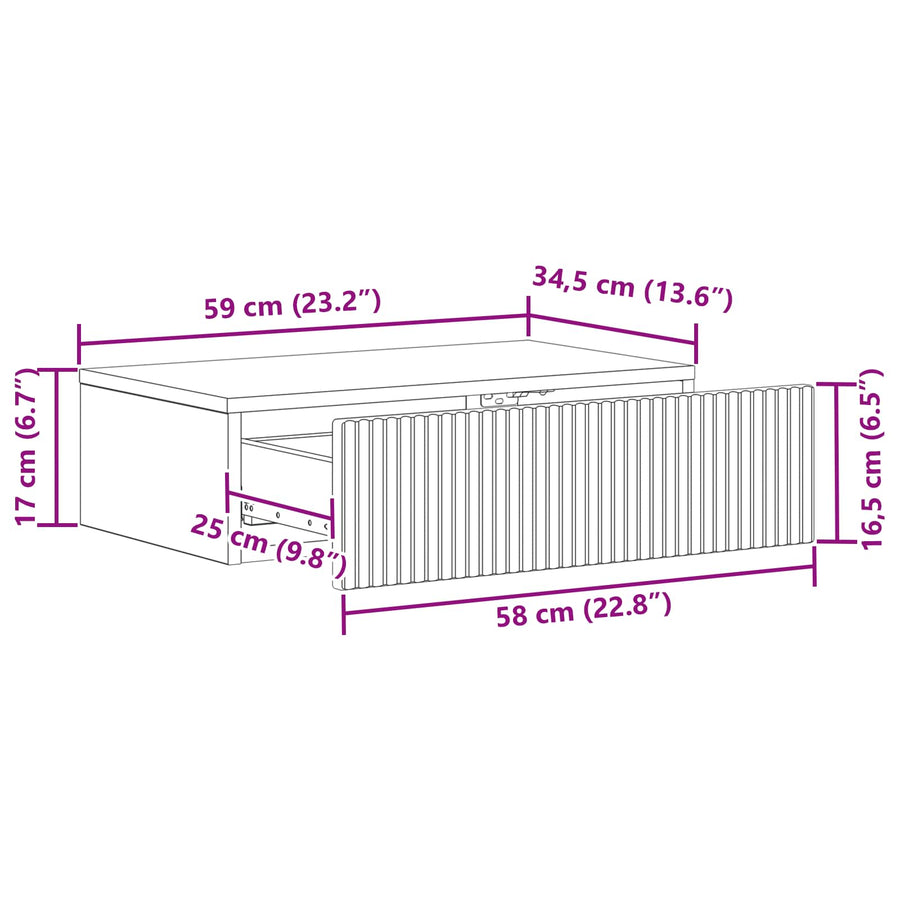 Wandmontage Zijtafel Betongrijs 59 x 34,5 x 17 cm Bewerkt hout