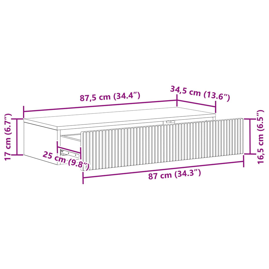 Wandmontage Zijtafel Betongrijs 87,5 x 34,5 x 17 cm