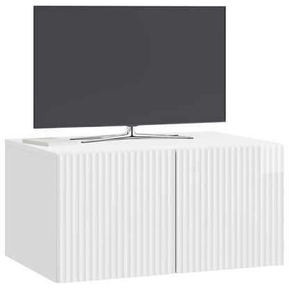 Wandbeugel TV-kast Hoogglans Wit 59,5 x 41 x 30 cm Bewerkt hout