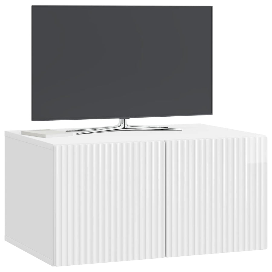 Wandbeugel TV-kast Hoogglans Wit 59,5 x 41 x 30 cm Bewerkt hout