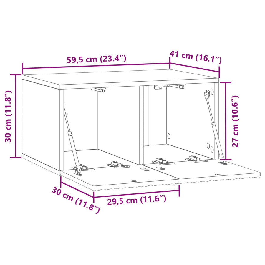 Wandbeugel TV-kast Oud hout 59,5 x 41 x 30 cm Bewerkt hout