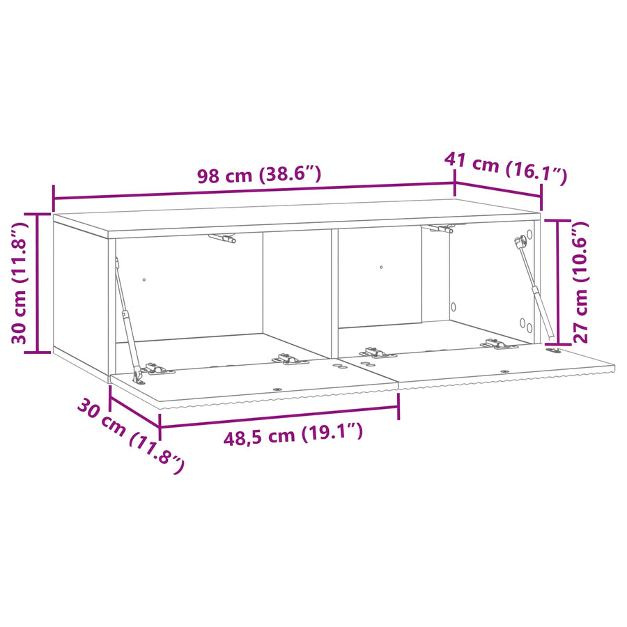 Wandbeugel TV-kast Wit 98 x 41 x 30 cm Bewerkt hout