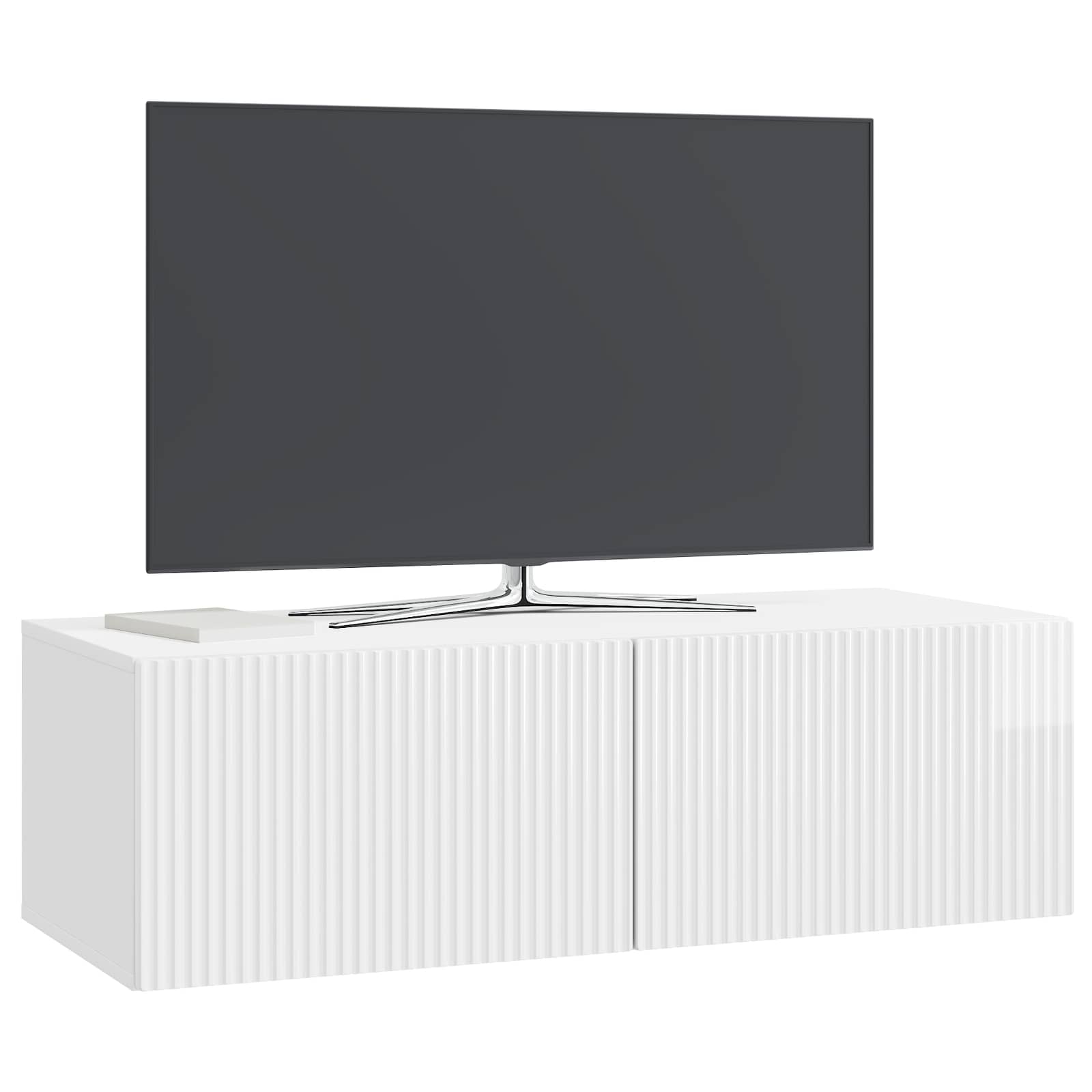 Wandbeugel TV-kast Hoogglans Wit 98 x 41 x 30 cm Bewerkt hout