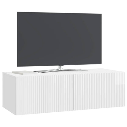 Wandbeugel TV-kast Hoogglans Wit 98 x 41 x 30 cm Bewerkt hout