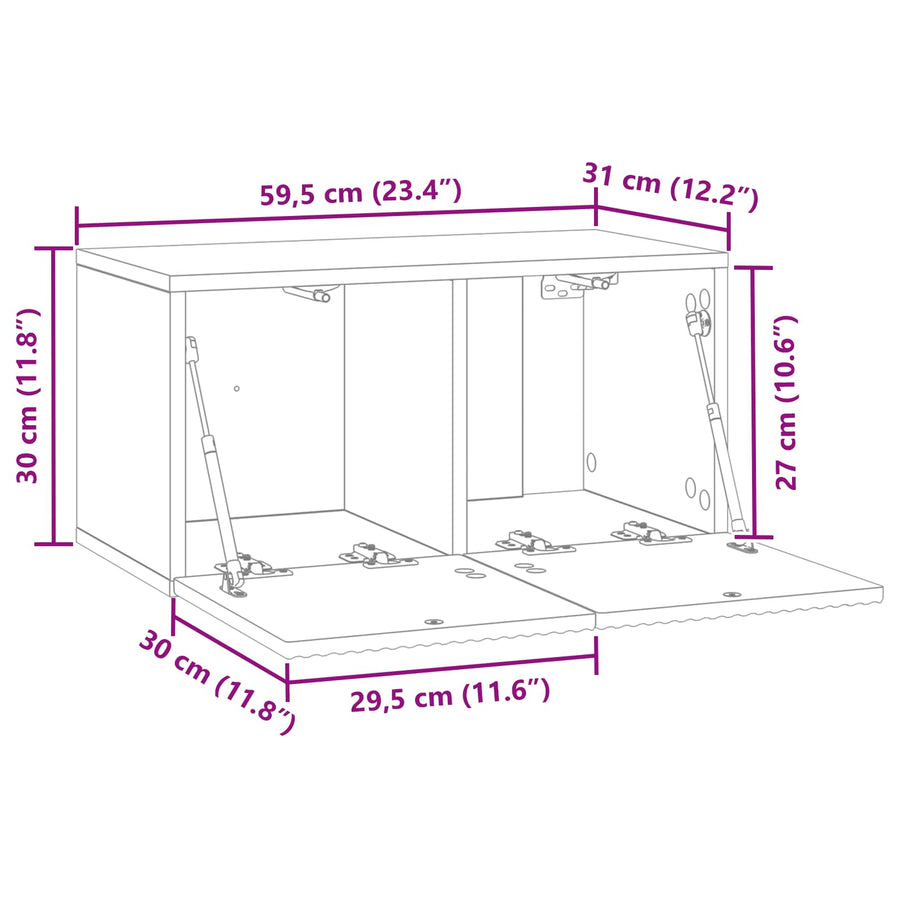 Wandbeugel TV-kast Sonoma Eiken 59,5 x 31 x 30 cm Bewerkt hout