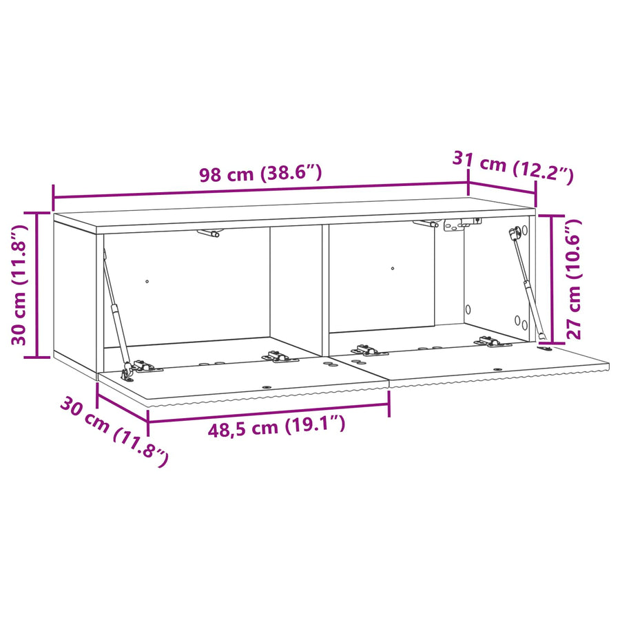Wandbeugel TV-kast Grijs sonoma 98 x 31 x 30 cm Bewerkt hout