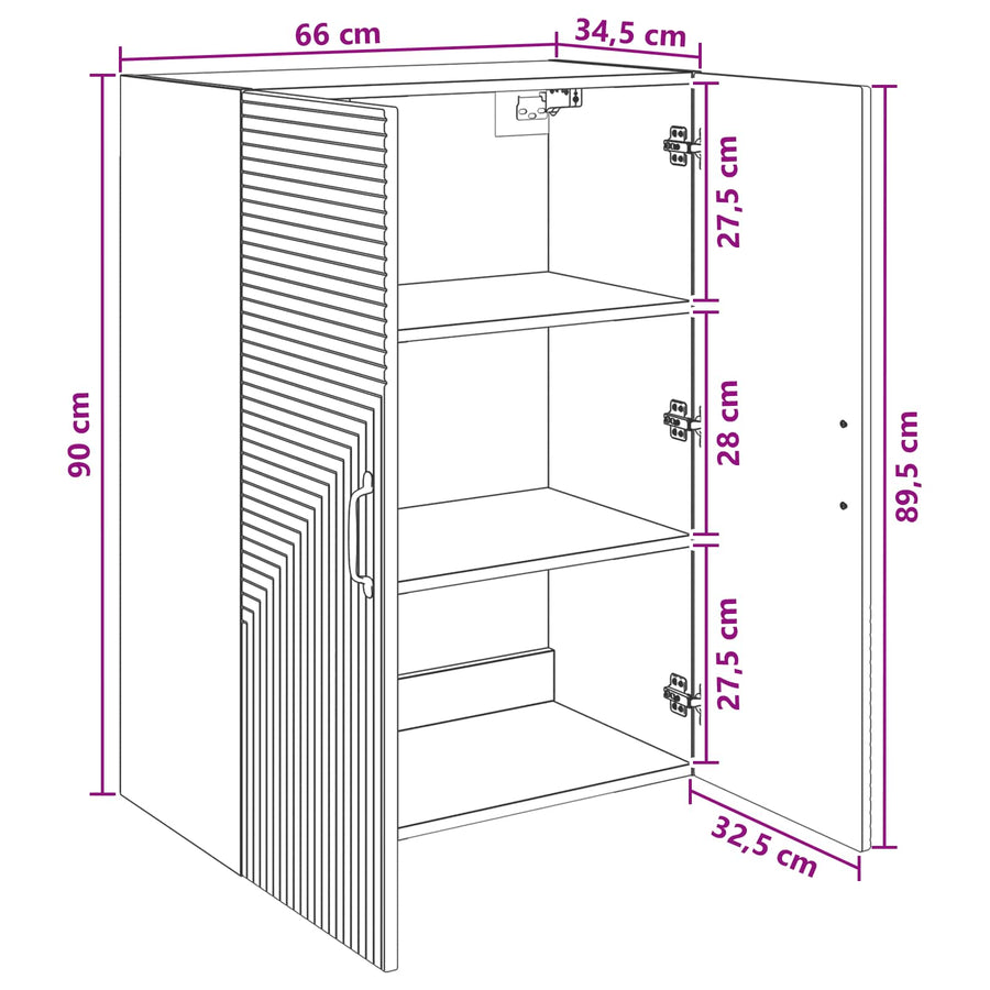 Wandkast Betongrijs 66 x 34,5 x 90 cm Bewerkt hout