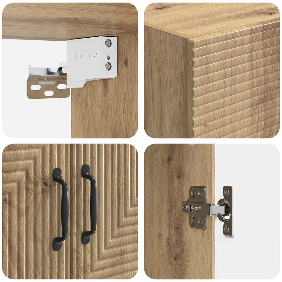 Wandkast Artisanaal eiken 66 x 34,5 x 90 cm Bewerkt hout