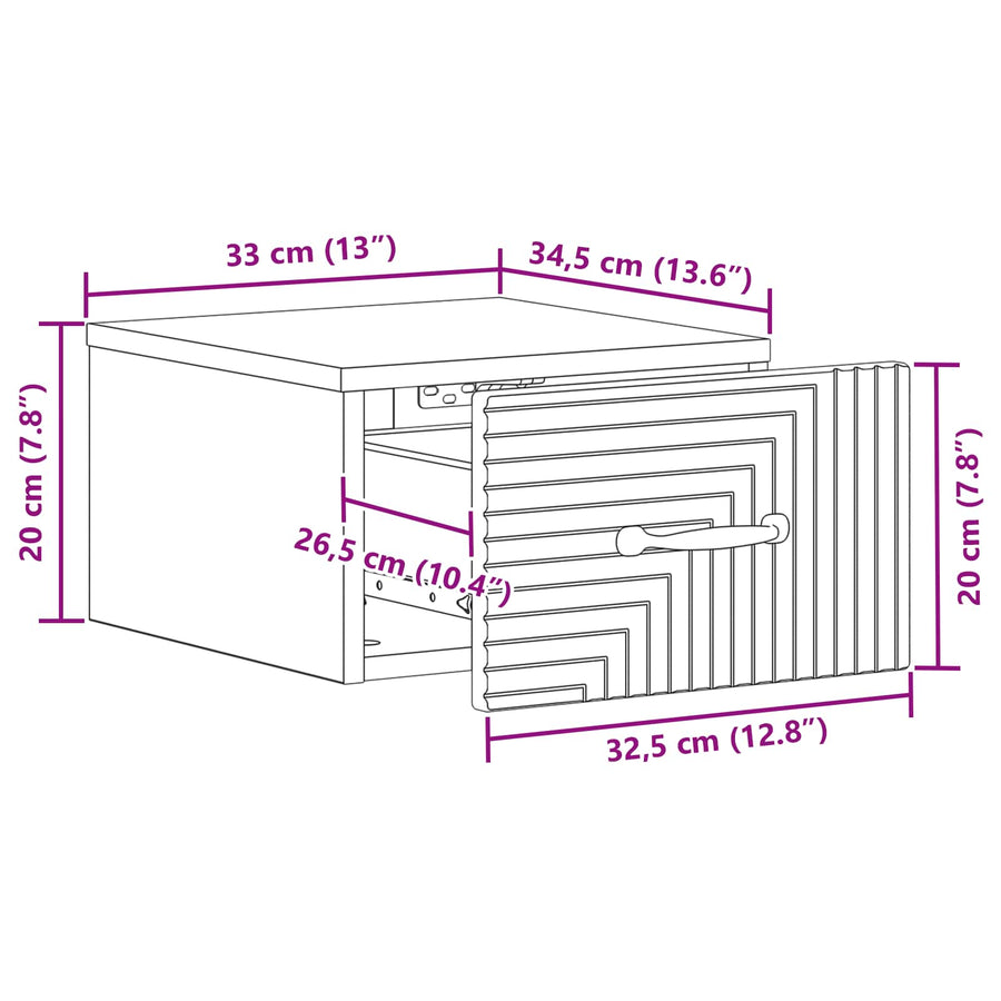 Wandbeugel Bedkast Betongrijs 34,5 x 33 x 20 cm Bewerkt hout