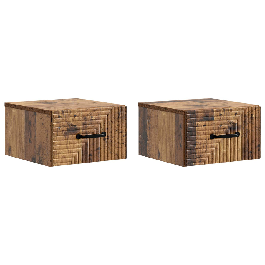 Wandbeugel Bedkast met lade 2 pcs Oud hout 34,5 x 33 x 20 cm
