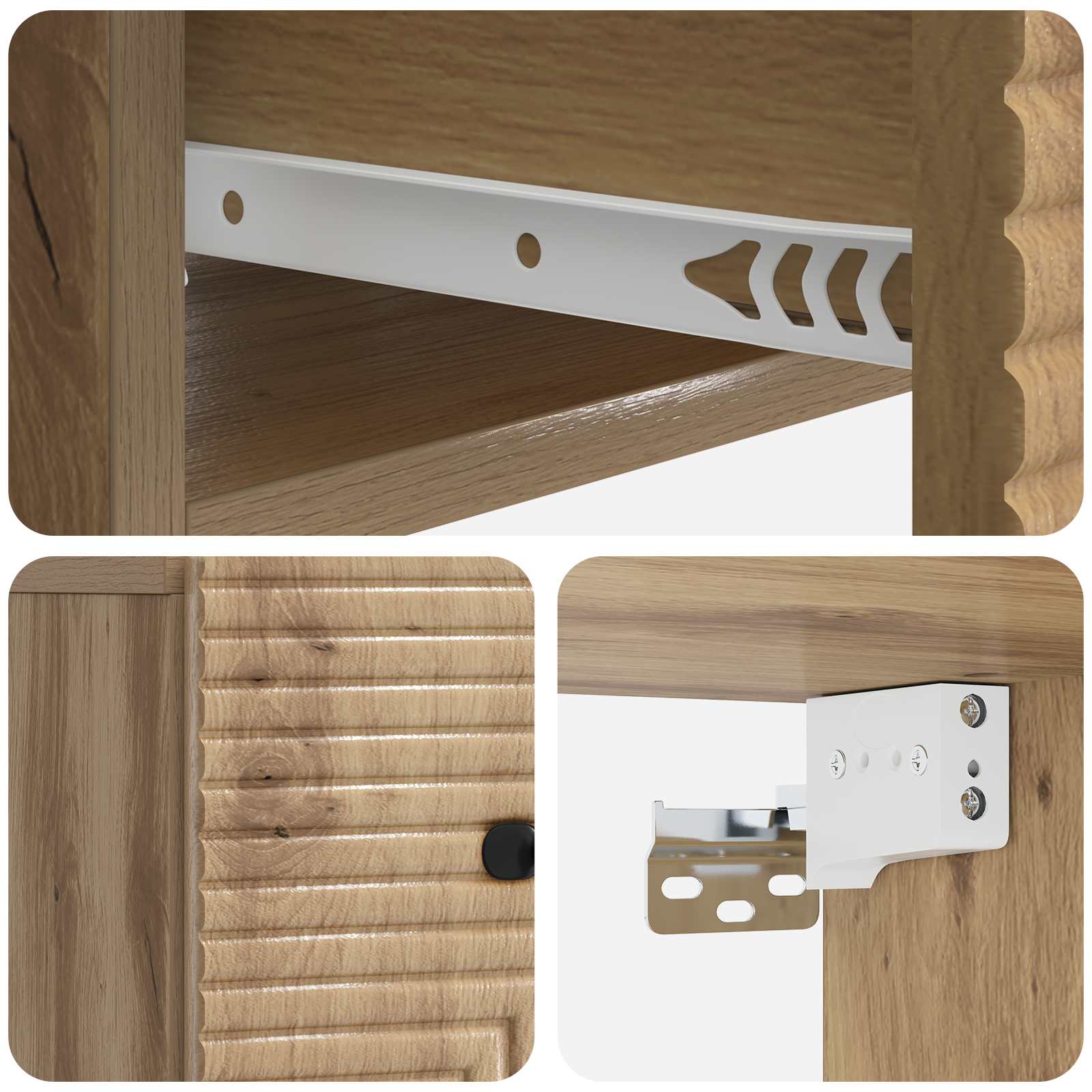 Wandbeugel Bedkast met lade Artisanaal eiken 34,5 x 33 x 20 cm