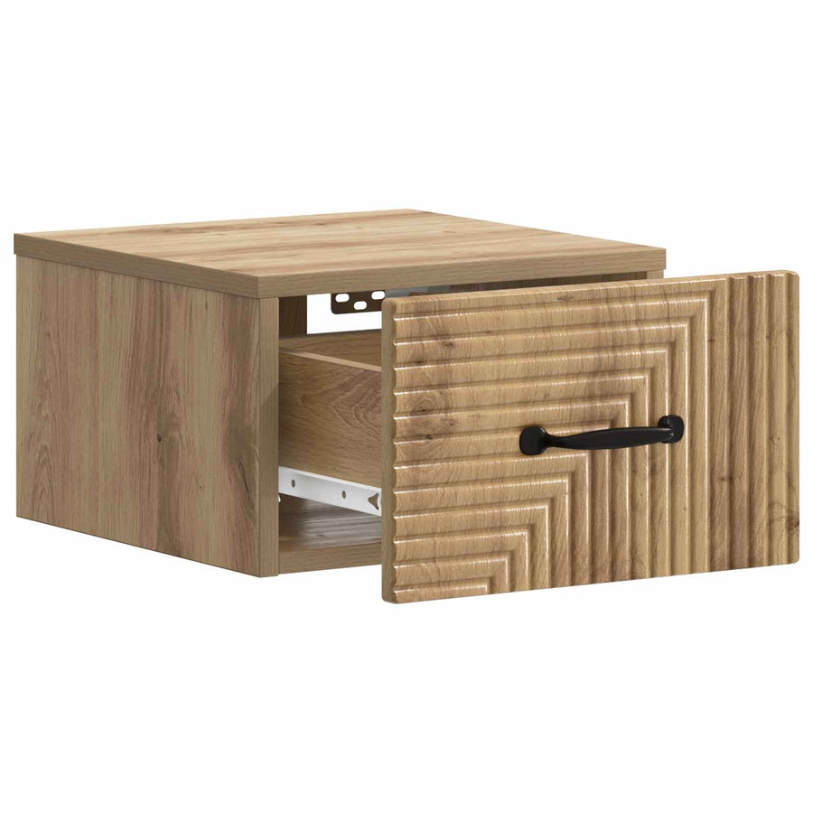 Wandbeugel Bedkast met lade Artisanaal eiken 34,5 x 33 x 20 cm