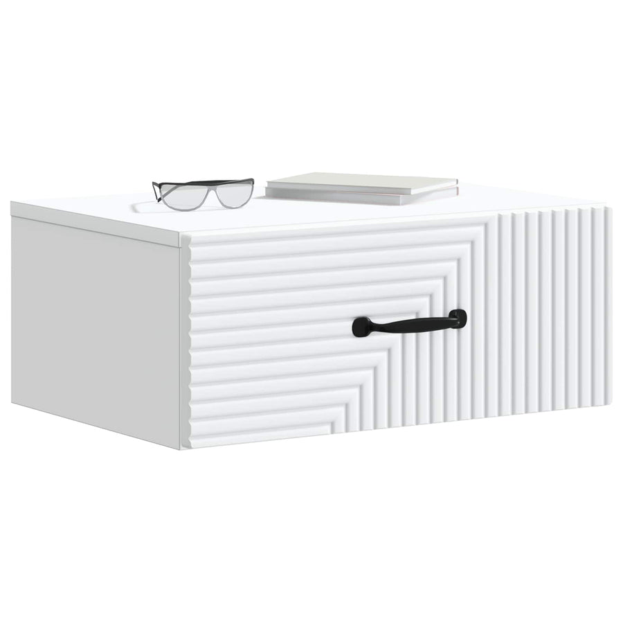 Wandbeugel Bedkast met lade Wit 49 x 34,5 x 20 cm Bewerkt hout