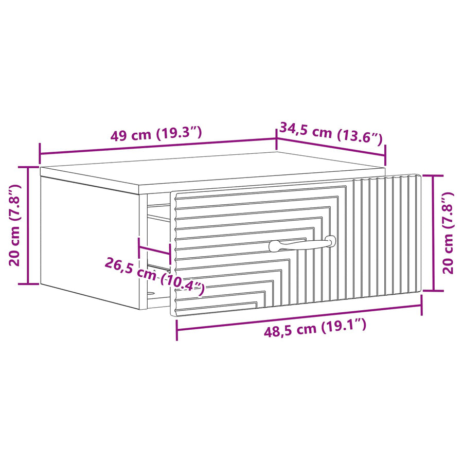 Wandbeugel Bedkast Zwart 49 x 34,5 x 20 cm Bewerkt hout