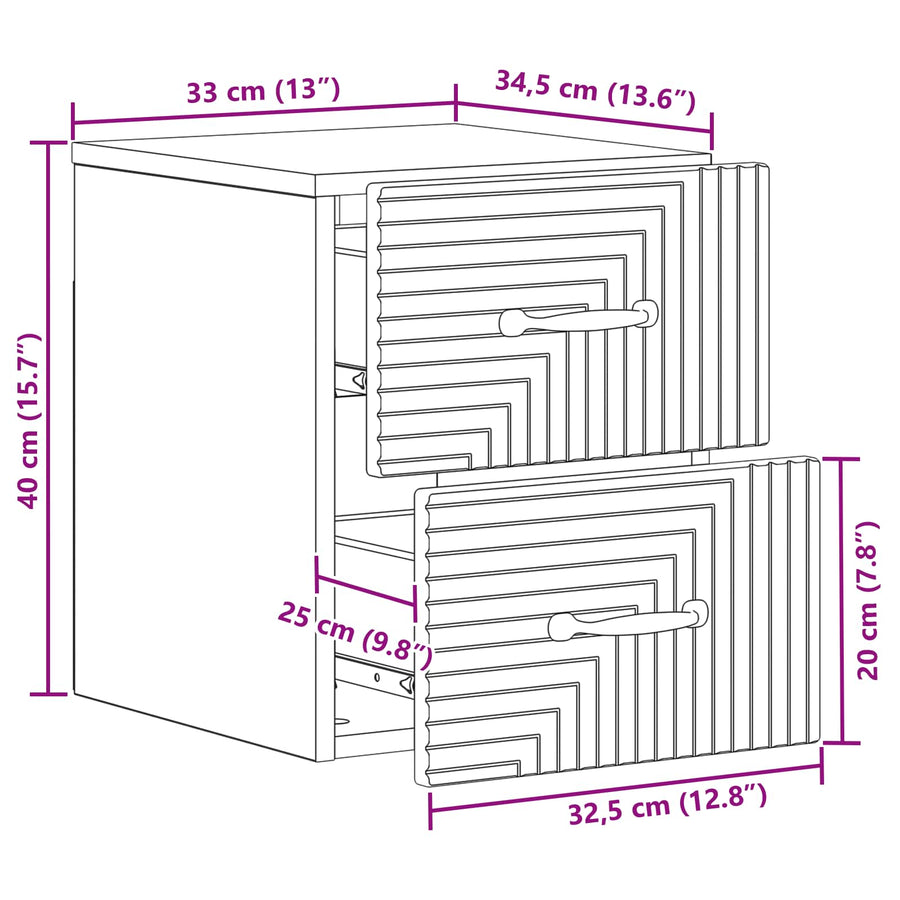 Wandbeugel Bedkast Betongrijs 34,5 x 33 x 40 cm Bewerkt hout