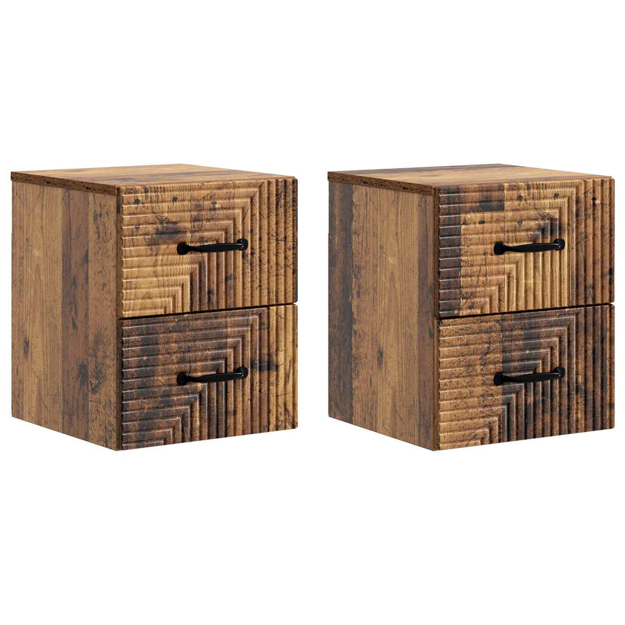 Wandbeugel Bedkast met lade 2 pcs Oud hout 34,5 x 33 x 40 cm