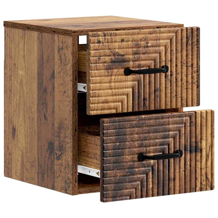 Wandbeugel Bedkast met lade 2 pcs Oud hout 34,5 x 33 x 40 cm