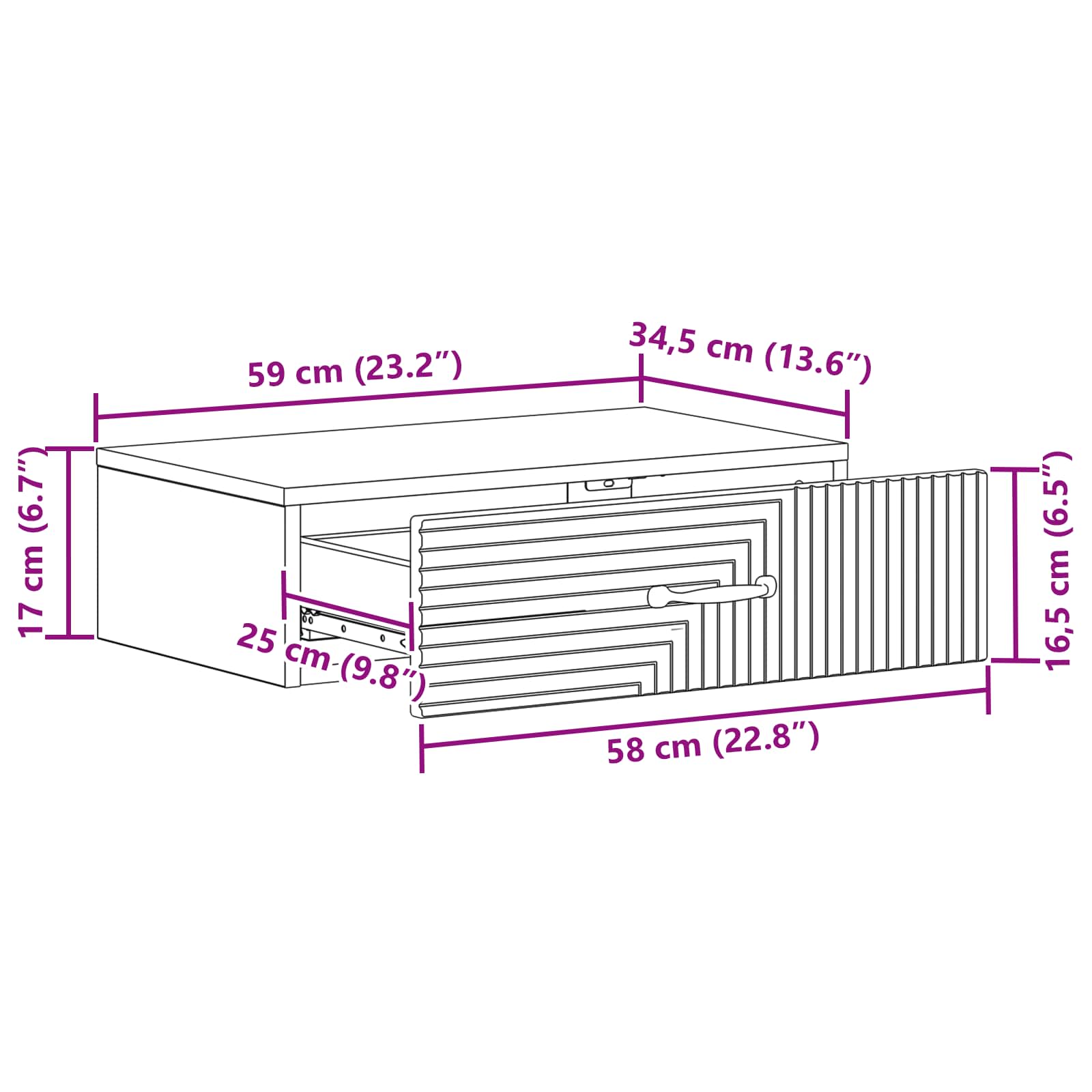 Wandmontage Zijtafel Zwart 59 x 34,5 x 17 cm Bewerkt hout
