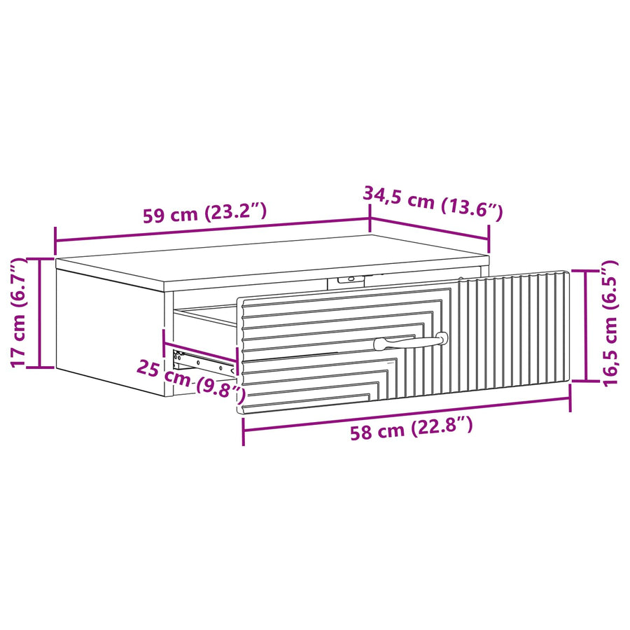 Wandmontage Zijtafel Oud hout 59 x 34,5 x 17 cm Bewerkt hout