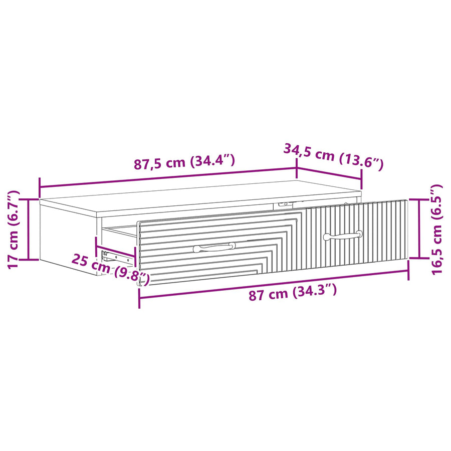 Wandmontage Zijtafel Wit 87,5 x 34,5 x 17 cm Bewerkt hout
