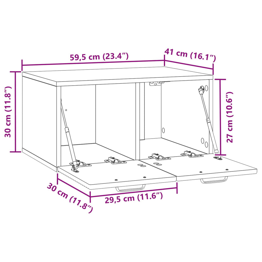 Wandbeugel TV-kast Sonoma Eiken 59,5 x 41 x 30 cm Bewerkt hout