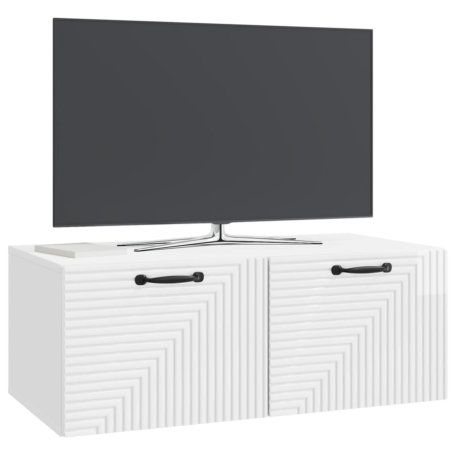 Wandbeugel TV-kast Hoogglans Wit 78,5 x 41 x 30 cm Bewerkt hout