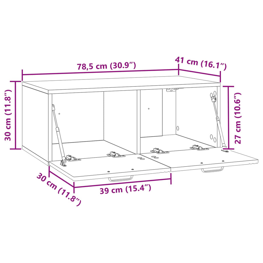 Wandbeugel TV-kast Oud hout 78,5 x 41 x 30 cm Bewerkt hout