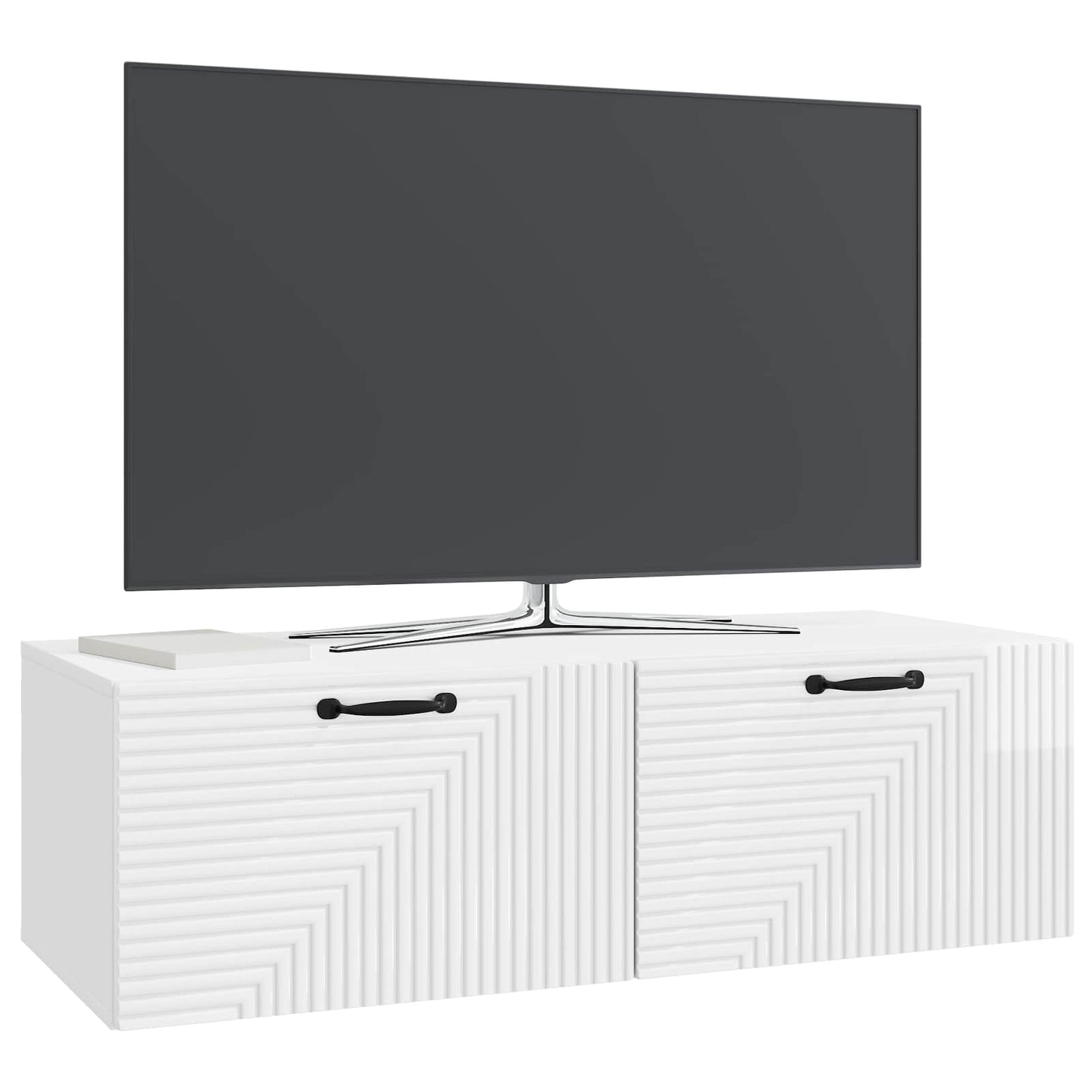Wandbeugel TV-kast Hoogglans Wit 98 x 41 x 30 cm Bewerkt hout